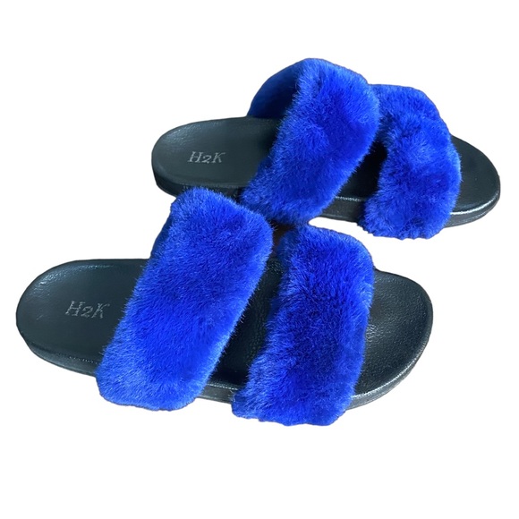 H2K Royal Blue Fluffy Sliders Womens Size 11 - Picture 5 of 7